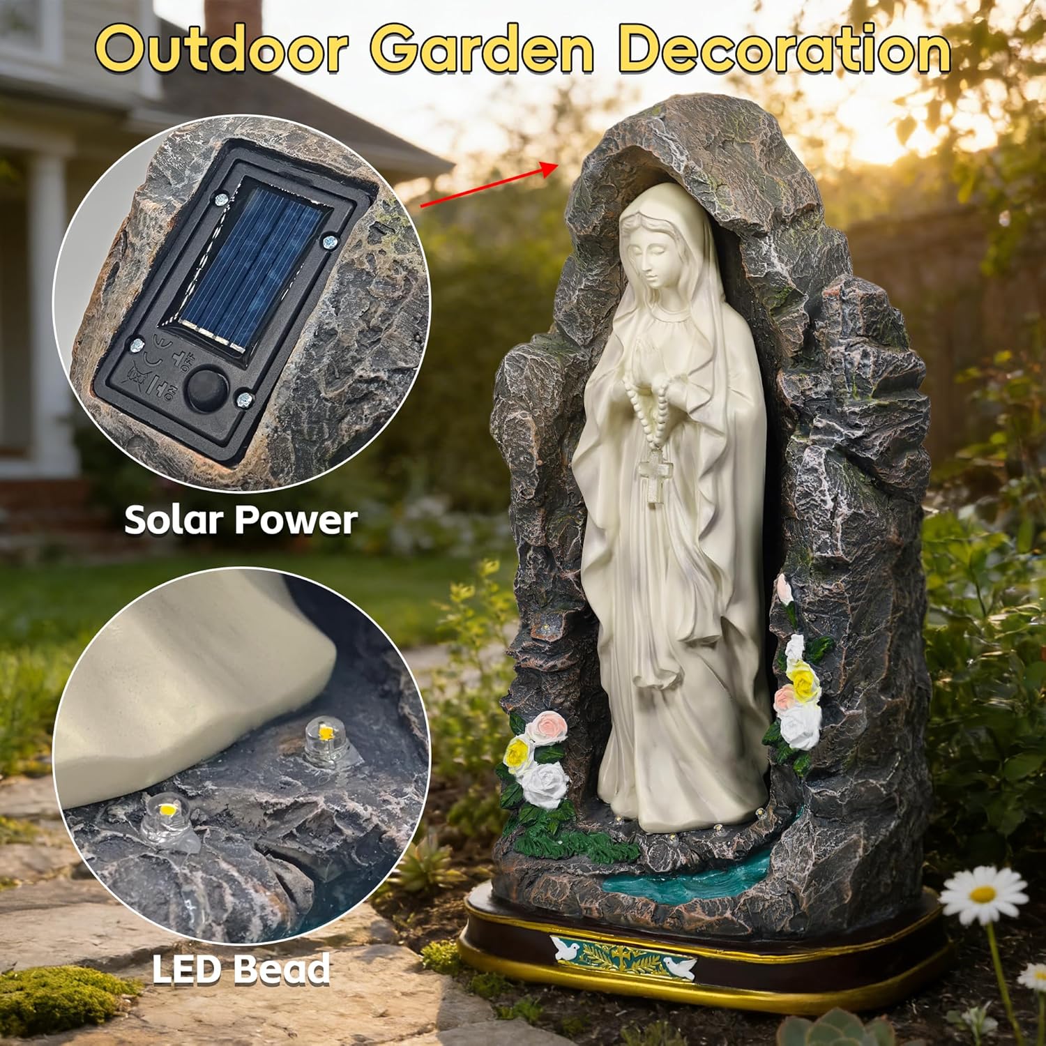 18" Catholic Virgin Mary Statue - Praying Blessed Mother Mary Statue for Altar Devout Home Yard Patio Lawn Hallway Decor,Outdoor Catholic Resin Sculpture Decoration, Religious Gifts to Mom