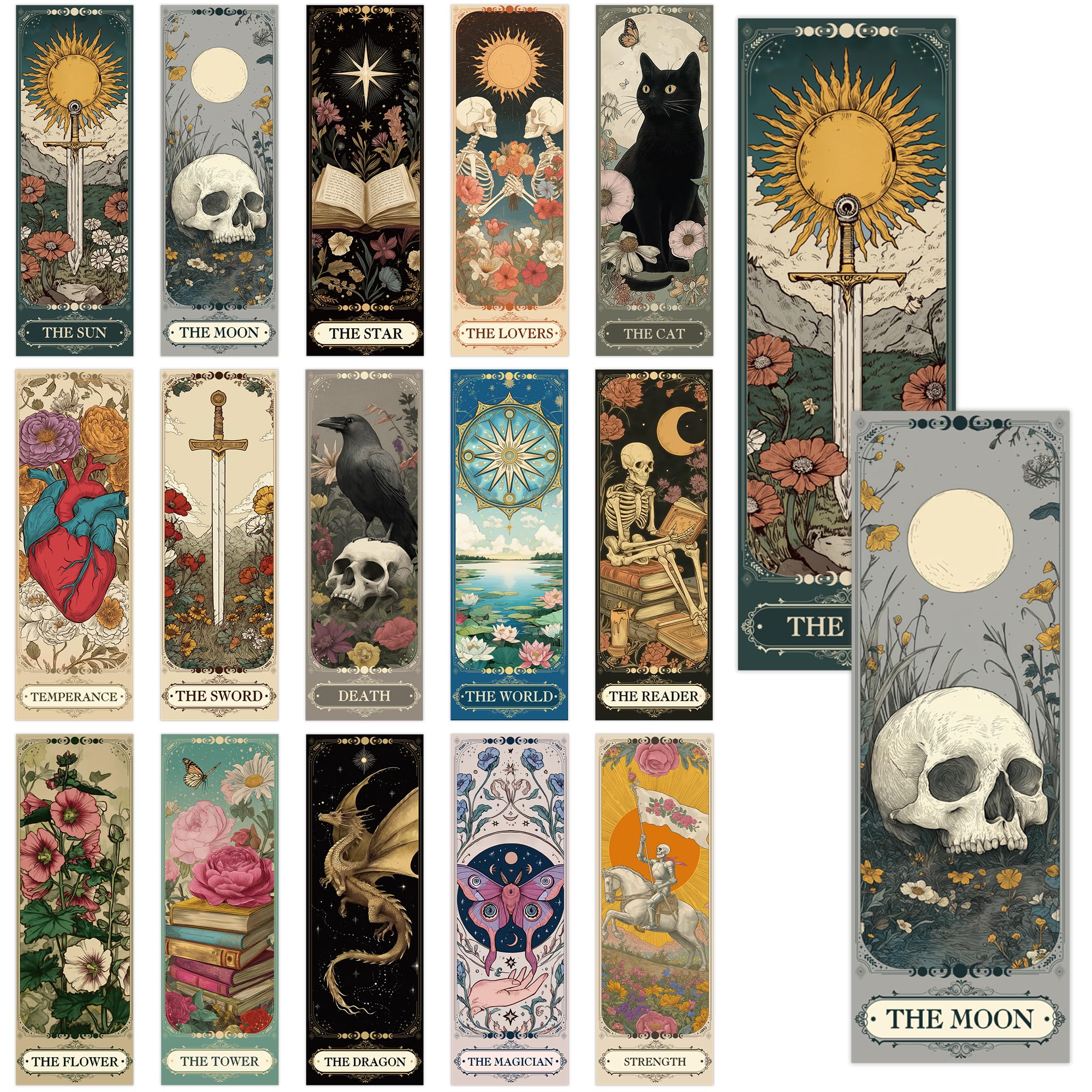 60 Pcs Tarot Fantasy Bookmarks, Dark Romance Book Marks for Reading Women Book Lovers, Witchy Aesthetic Page Marker Clips for Gothic Romance Novel or Bookish Gifts