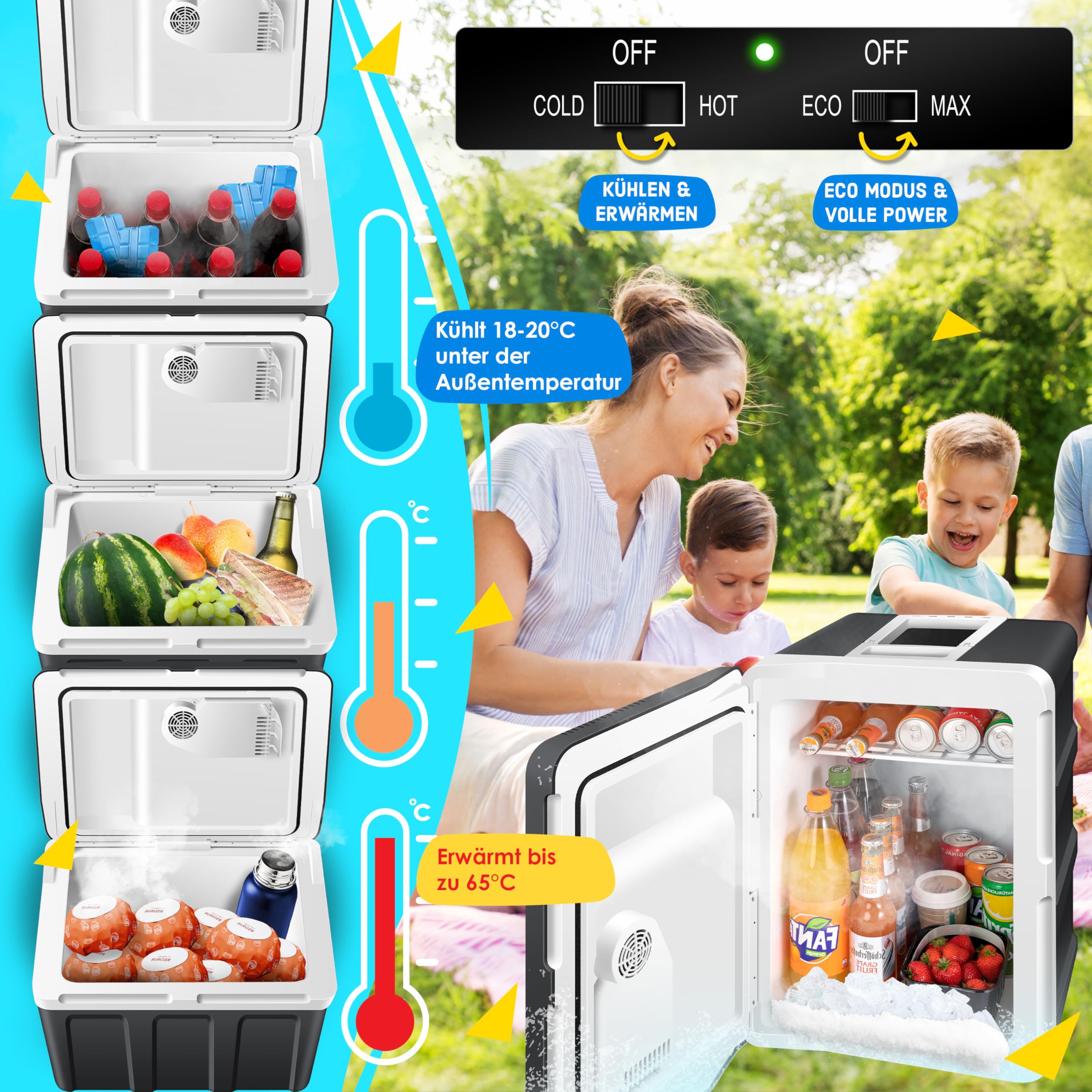 KESSER® Frigo box 40L con ruote | per mantenere il calore e il raffreddamento | frigo box termoelettrico | 12 Volt e 230 Volt| Mini frigo | Box termico per auto| incl. Pacchetti di raffreddamento