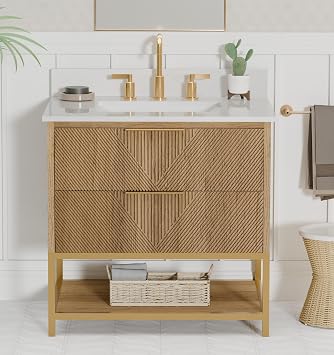 Waymart 30 Inch Bathroom Vanity with Sink, Brown Oak