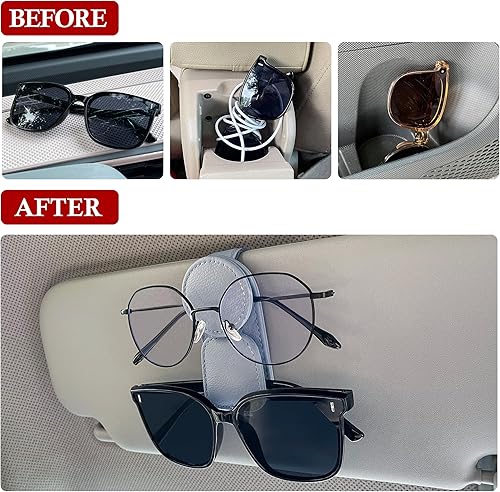 Miniatura 2 de KIWEN Soporte de lentes de sol para visera de automóvil, clip magnético de cuero para colgar lentes de sol para accesorios de visera de sol de