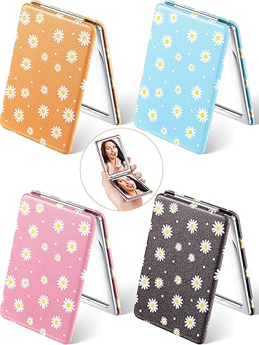 4 piezas de espejos de bolsillo para mujer, bolso de espejo compacto, mini espejo de viaje, maquillaje, margarita, lindo espejo de bolsillo plegable
