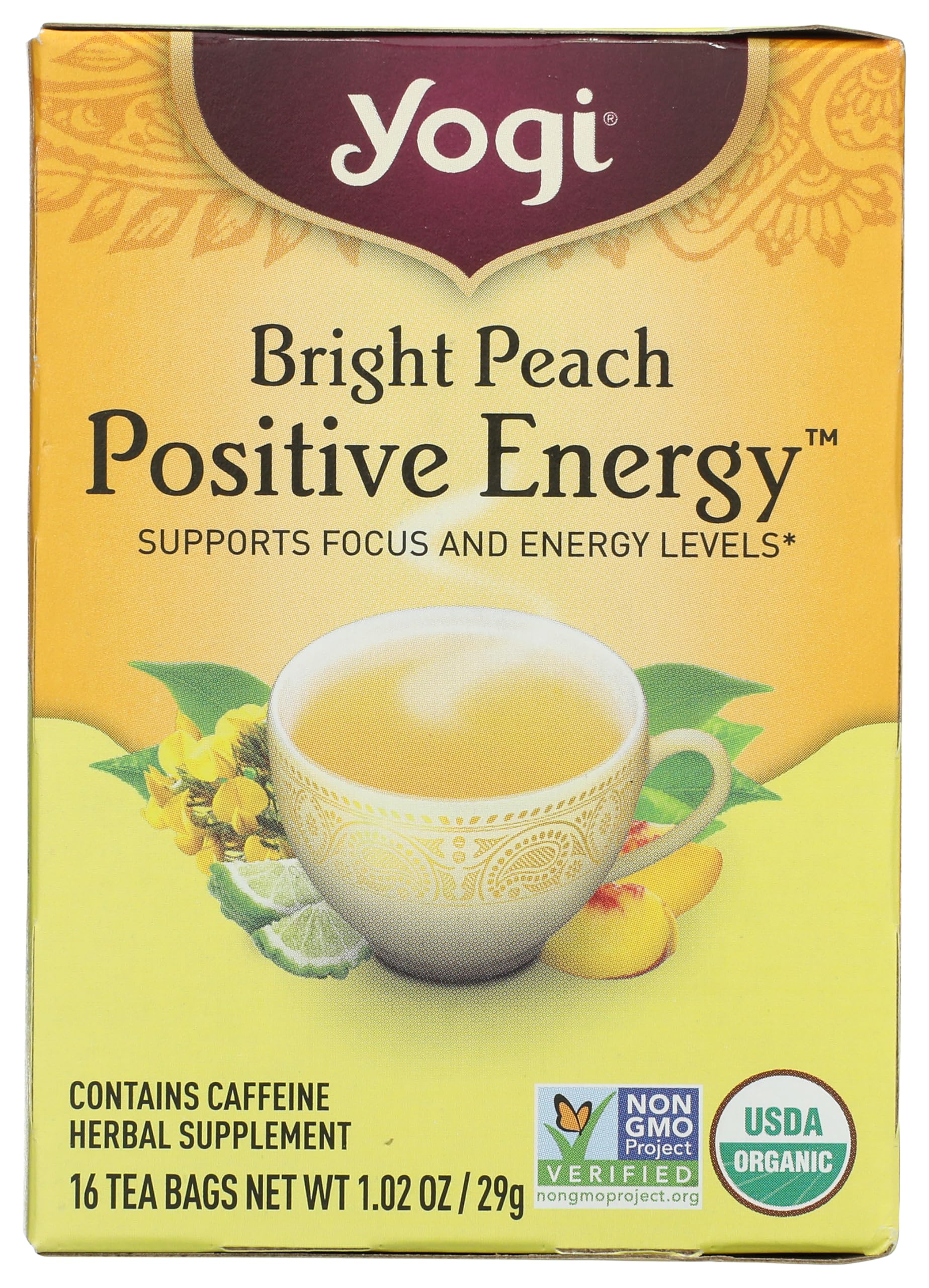 Yogi Teas,Herbal Supplement Bright Day Peach Bergamot Tea Bags, 16 Count