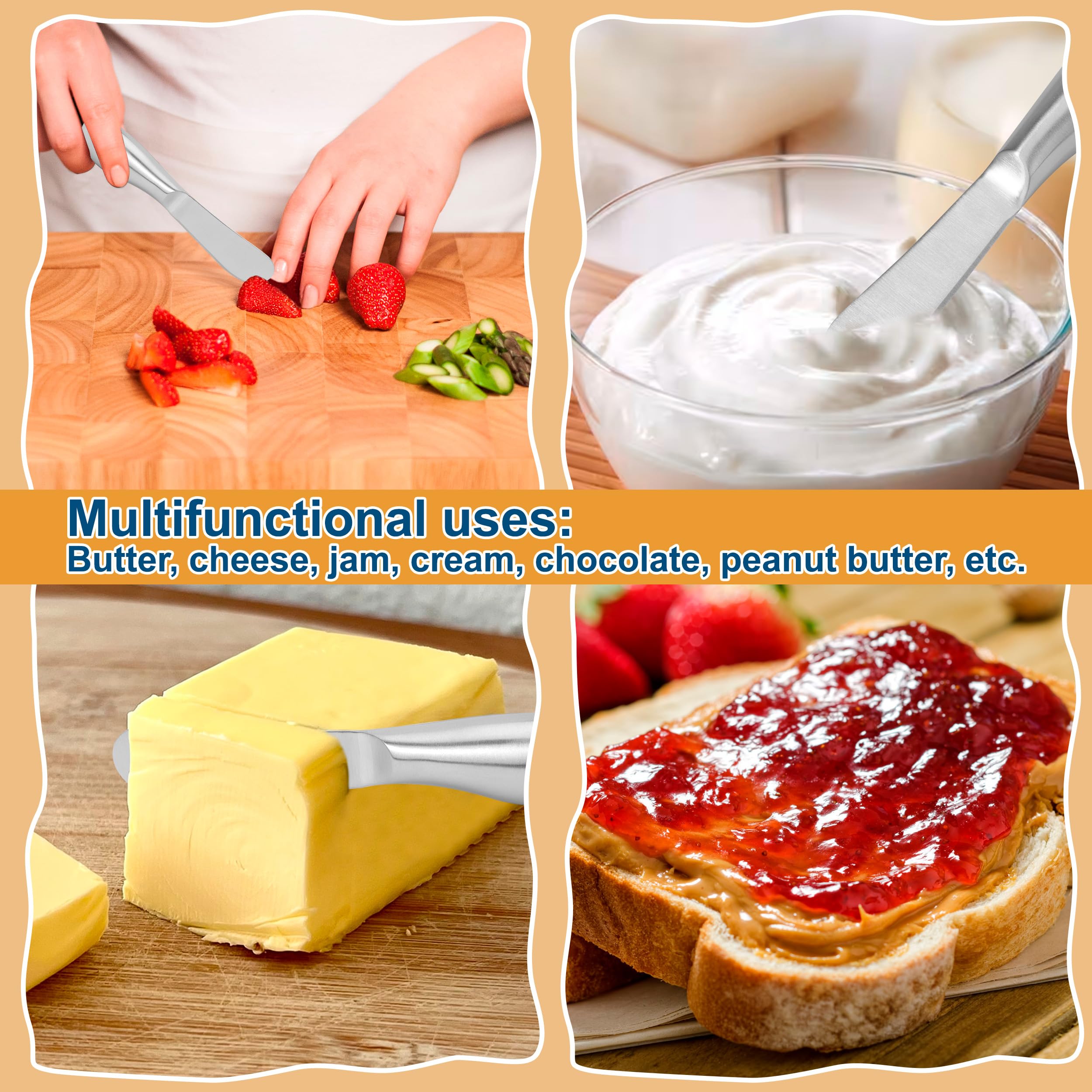 Cuchillos de Mantequilla de Acero Inoxidable, 4 Piezas Esparcidor de Queso Mini, Cuchillos de Untar para Cortar Pan Tostado Sandwich, Mermelada, Nata, Tarta, Frutas, Verduras