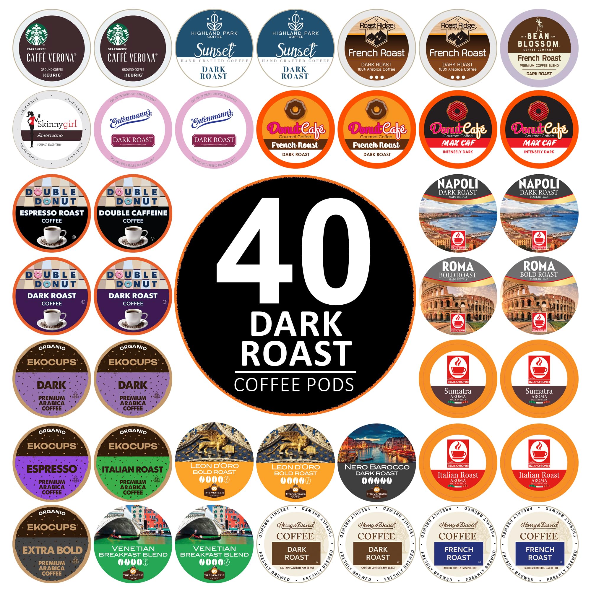 Perfect Samplers Dark Roast Coffee Pod Variety Pack - Pack for Keurig K Cups Coffee Makers, Bold 40 Count
