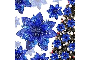 Glitter Christmas Poinsettia Christmas Tree Ornaments In Pure Royal Blue