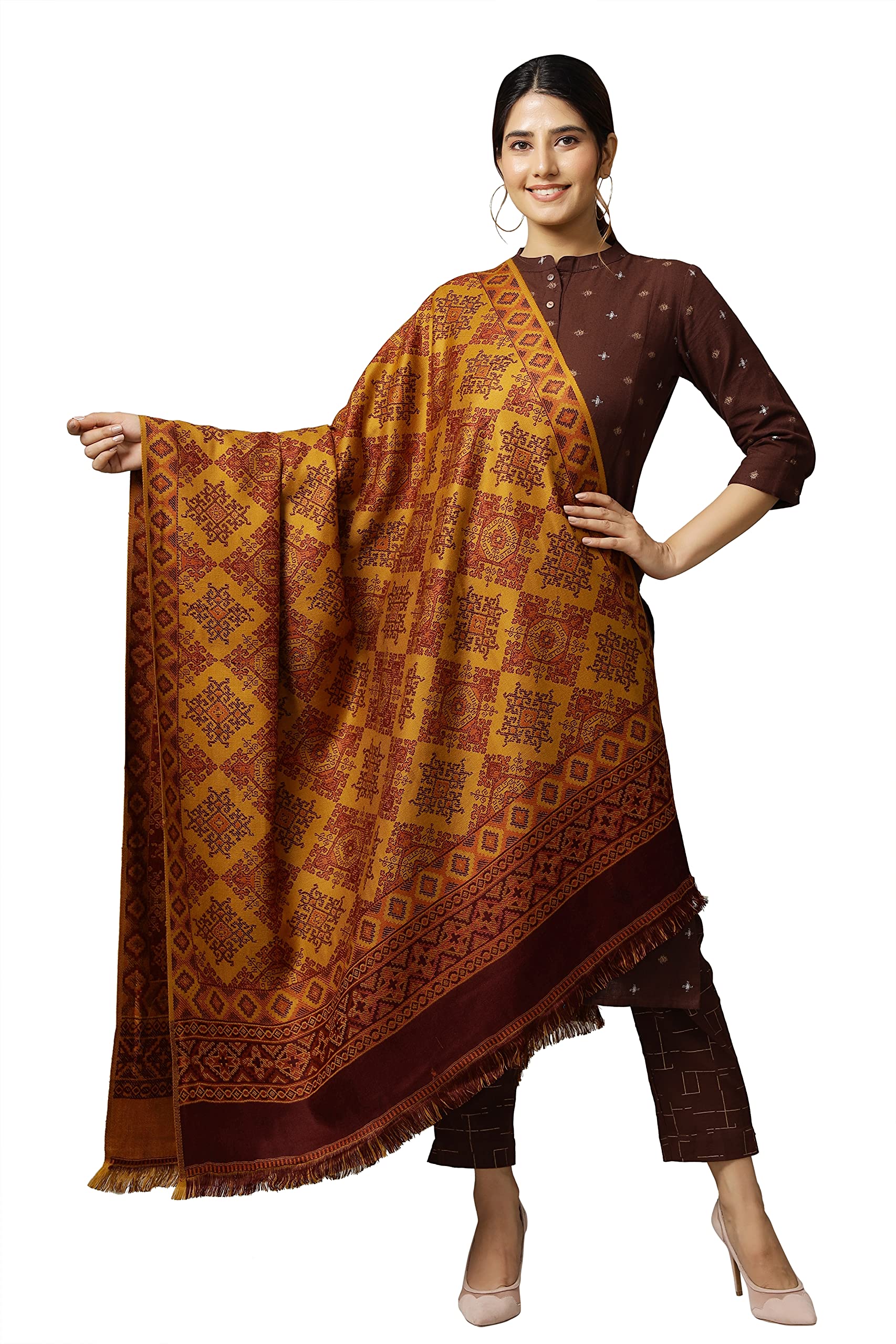 Ravaiyaa - Attitude is everything Women's Ultra Soft Wool Cashmere Blended Shawl with Foulard Weave (100 x 200 cm) (Mustard Yellow)-image-34
