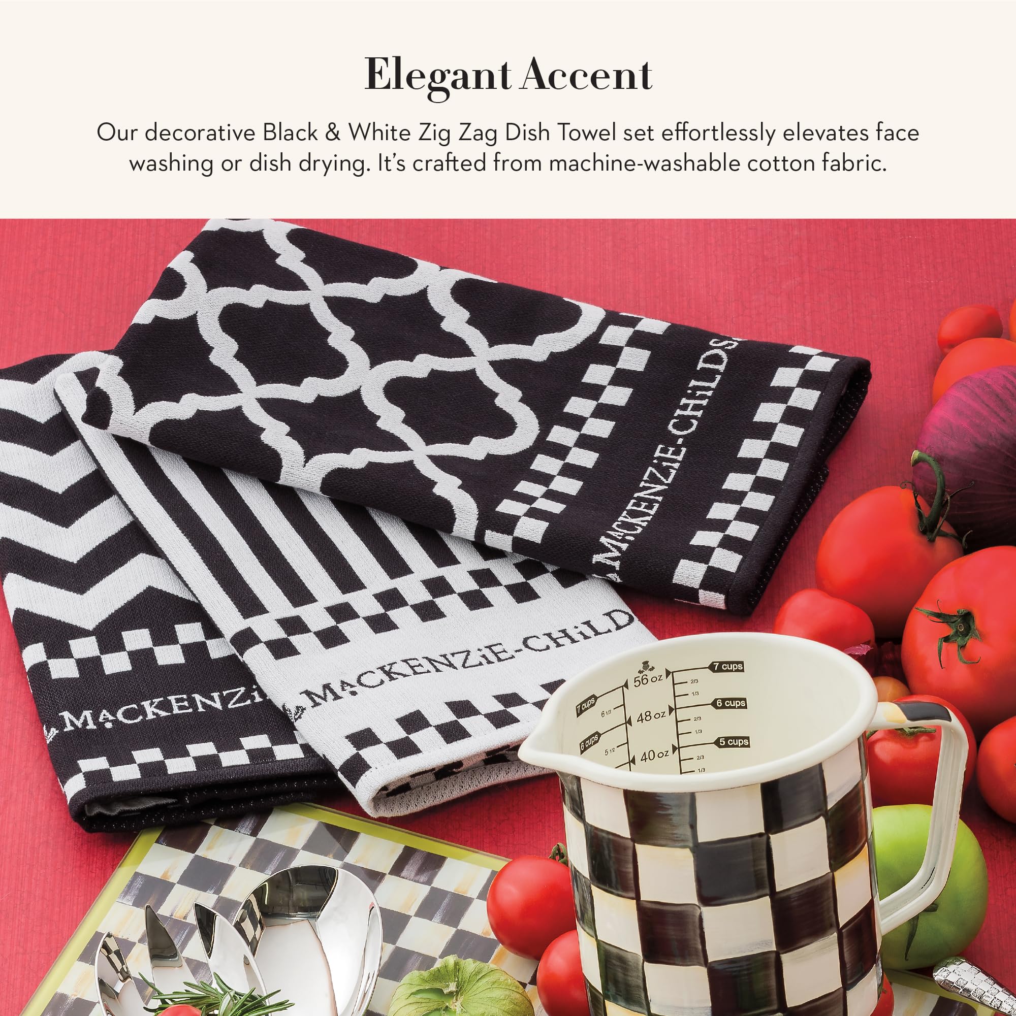 MACKENZIE-CHILDS Set of 3 Cotton Dish Towels Decorative Kitchen Towels Black-and-White Zig Zag product thumbnail 4