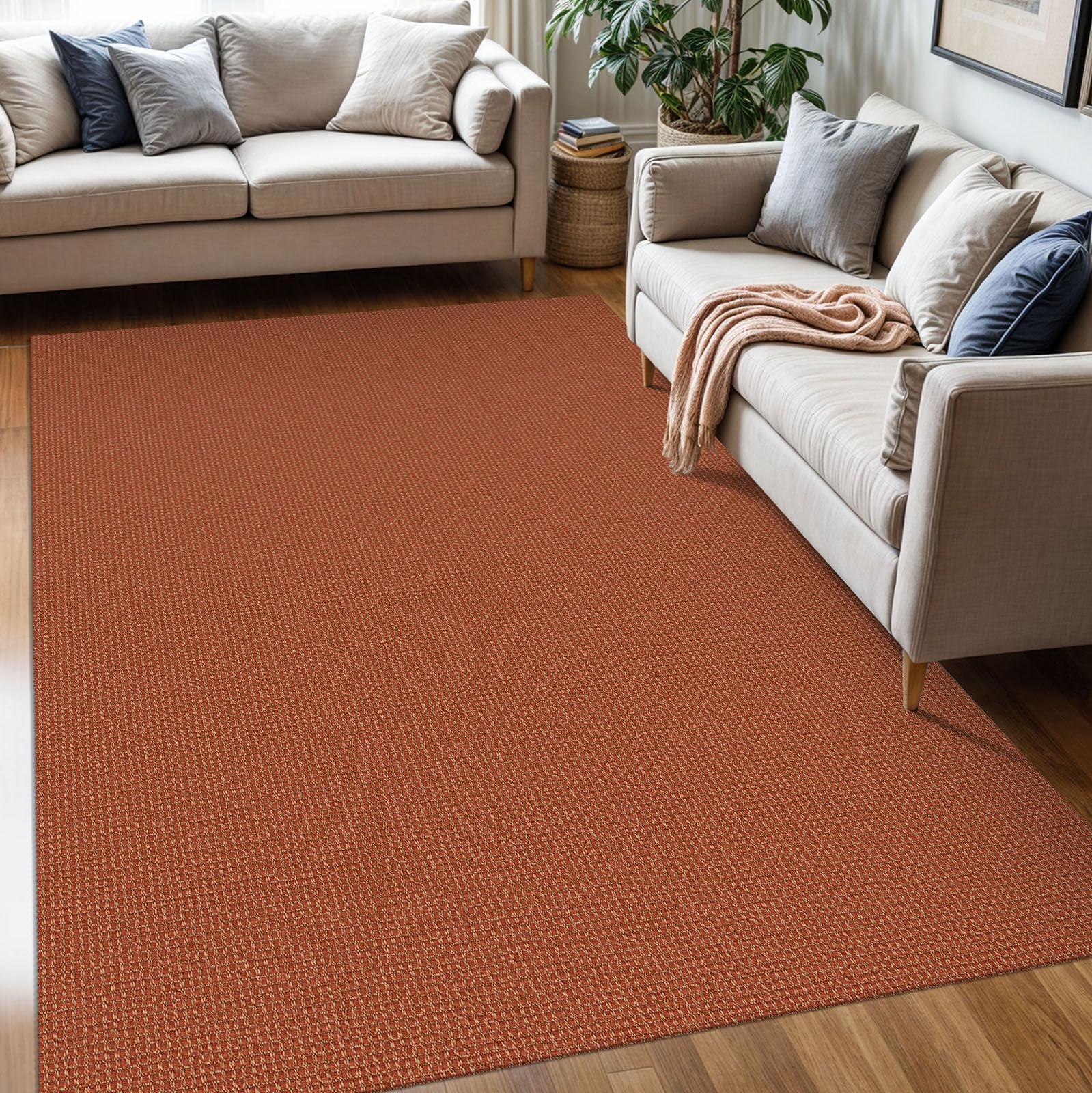 KOZYFLY Washable Area Rug 5x7 ft Rubber Backed Non Slip Rugs for Living Room Braided Cotton Bedroom Rug Woven Office Rugs Indoor Outdoor Floor Carpets