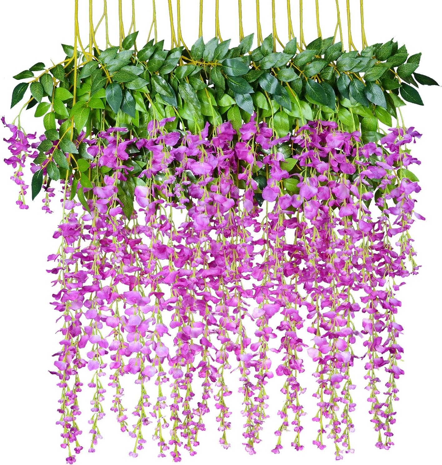 DearHouse Silk Wisteria Vine Ratta Hanging Artificial Flowers Garden - 12 Pack, 3.6 Feet, Purple
