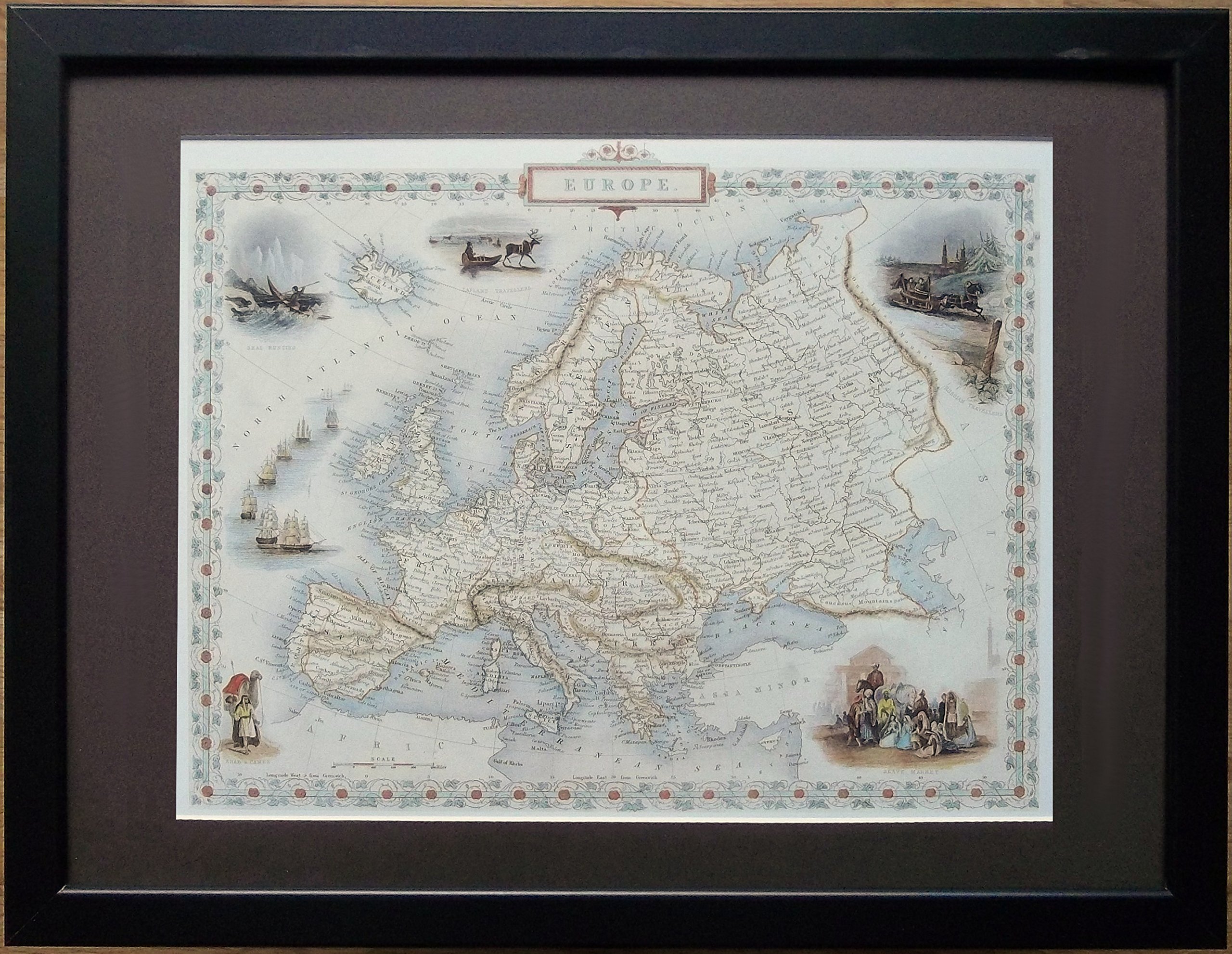 encadrée et montée Vieux carte du monde – Cadre de 30,5 x 40,6 cm, carte de l'Europe
