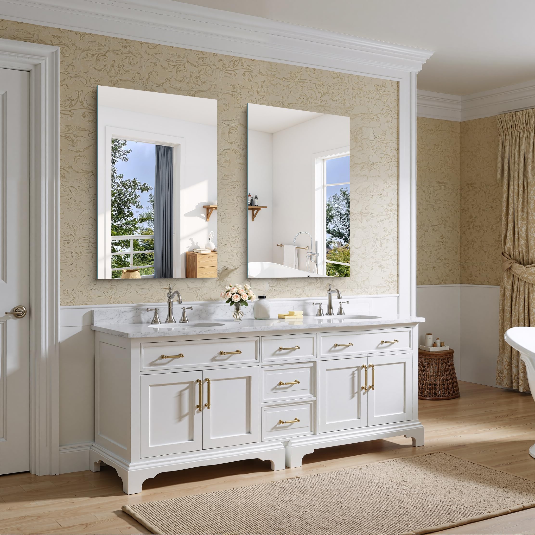 COFENY Miroir sans Cadre, 90 × 60 cm Miroir Mural Rectangulaire avec Bords Polis, Miroir en Verre HD, Upgraded Shatterproof Miroir de Salle de Bain pour Salle de Bain, Chambre et Salon