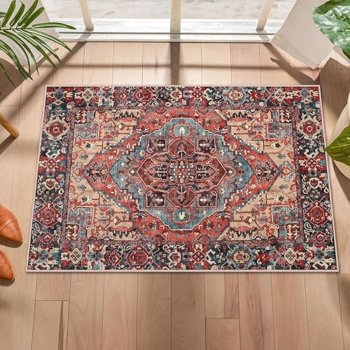 Miniatura 7 de Worxvell Alfombras de entrada de 2 x 3 pulgadas, alfombra vintage antideslizante y lavable para puerta interior, alfombra pequeña envejecida para