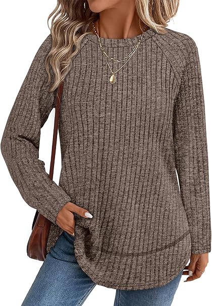 WIHOLL Long Sleeve Shirts for Women Fall Sweaters 2025 Lightweight Casual Tunic Tops Loose Fit Winter Clothing S-2XL
