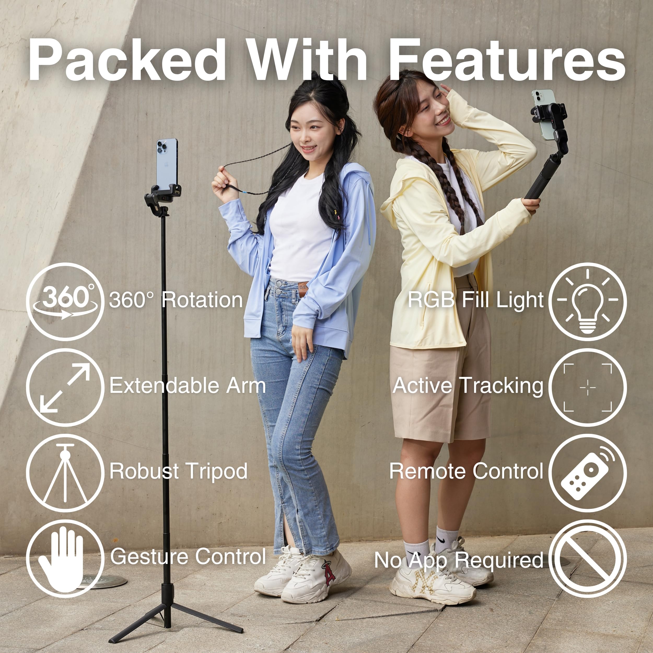 Aochuan Gimbal M2 Pro para smartphone, estabilizador de video, palo selfie y trípode, seguimiento corporal con IA, luz magnética, cardán portátil y plegable para iPhone Android para vlogging, YouTube,