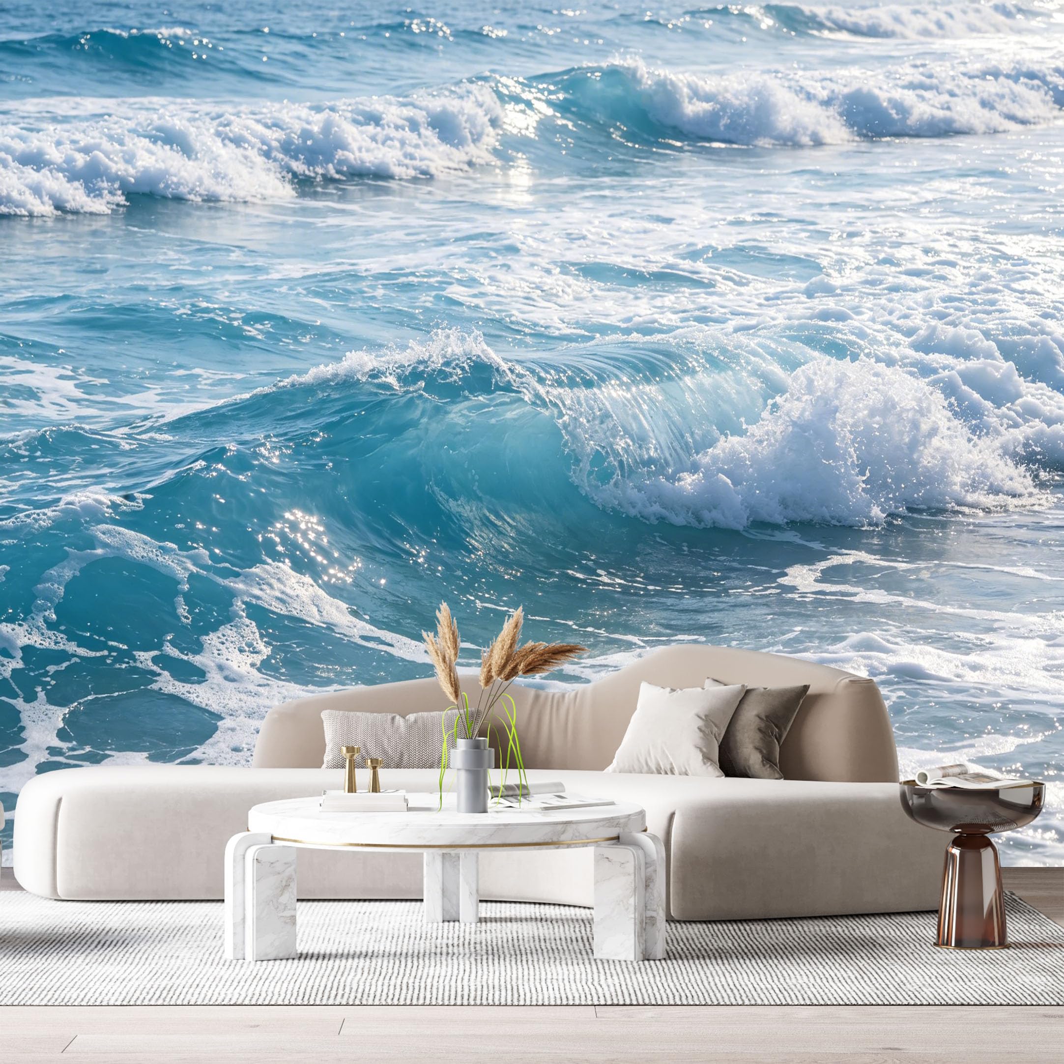 Custom Size Wall Murals Ocean Coastal Waves Blue Sea Horizon SelfAdhesive Wall Fabric Removable Large Wallpaper for Photo Living Room
