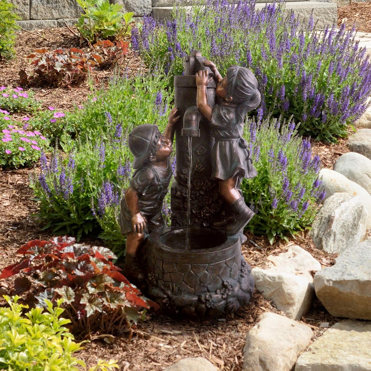 Pure Garden W150003 Lighted Pots Cascading Bowls and Soothing Sound Outdoor Water Fountain, Beige : Patio, Lawn & Garden