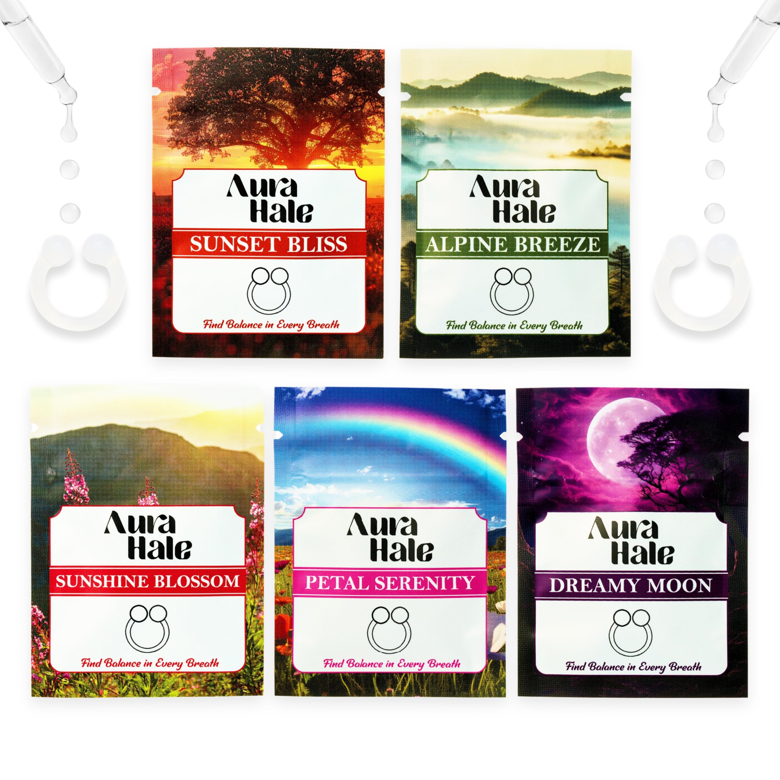 Aurahale Transparent Signature Pack – Essential Oil Infused Nasal Diffuser Rings For Deep Relaxation, Steady Energy & Open Airways | Wearable Aromatherapy | Medical-Grade Silicone | Organic