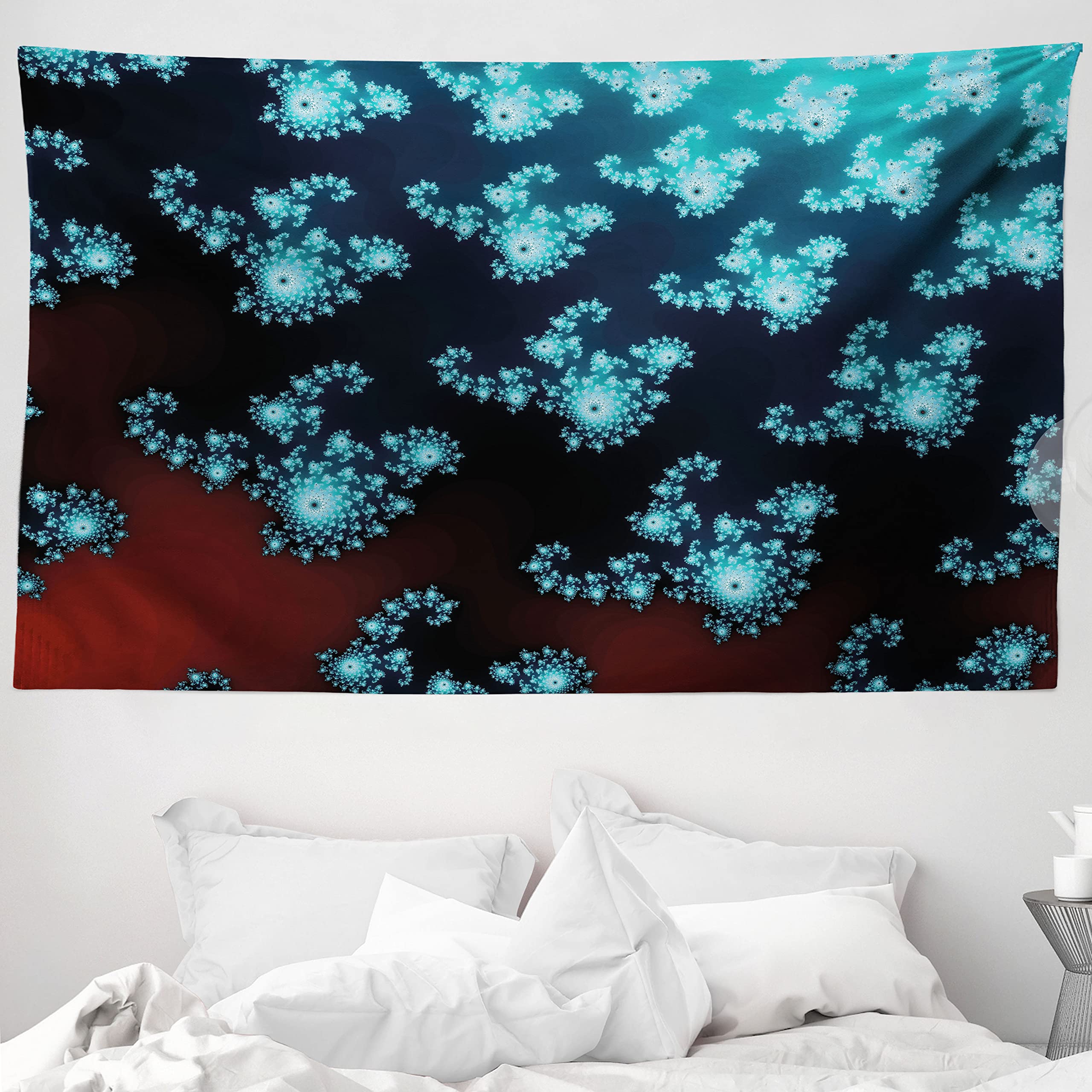 ABAKUHAUS Fractal Tapestry, Vibrant Trippy Forms with Twisted Parts Background Creative Motion Design, Fabric Wall Hanging Decor for Bedroom Living Room Dorm, 90 W X 54 L, Turquoise Burgundy