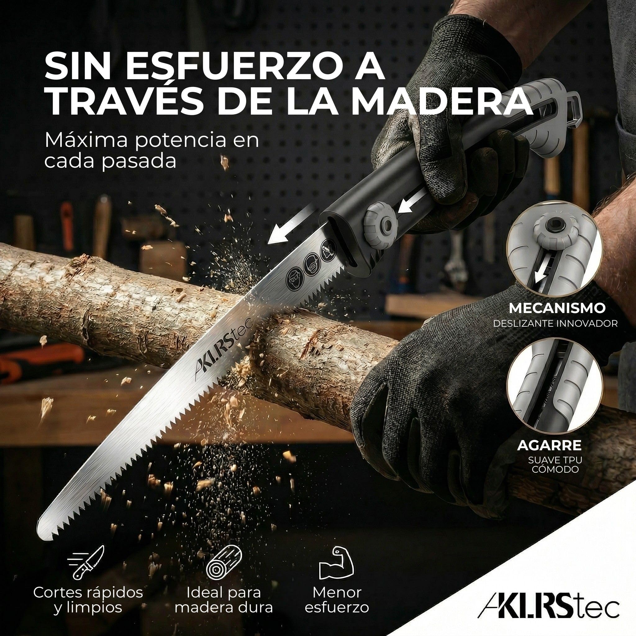 KLRStec SlidePro Sierra de Poda [Hoja de 25cm] Serrucho Plegable de Mano con Mecanismo Safety-Slide en Acero SK5 | Sierra de Jardín, Sierra para Madera & Sierra Outdoor incl. Funda