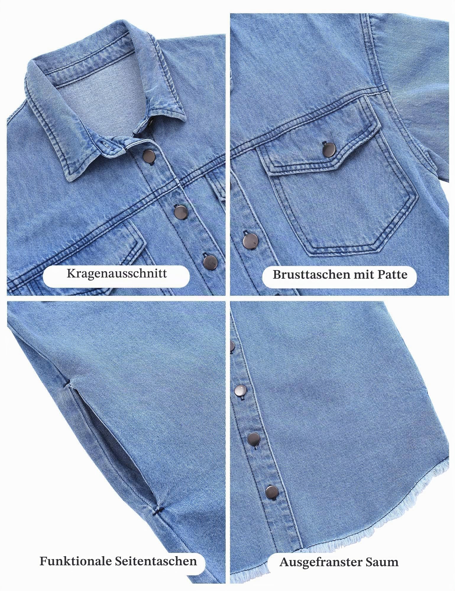 Vetinee Jeansjacke Damen Oversize Langarm Ripped Jean Jacken mit Tasche