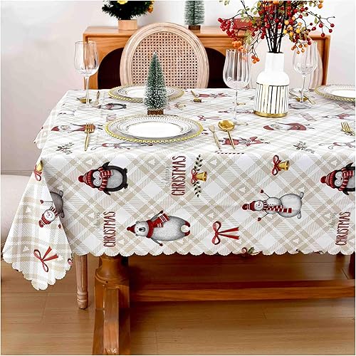 Miniatura 13 de Mantel de vinilo con diseño de hojas blancas de 54 x 72 pulgadas, mantel de PVC impermeable a prueba de aceite con bordes festoneados y grano en