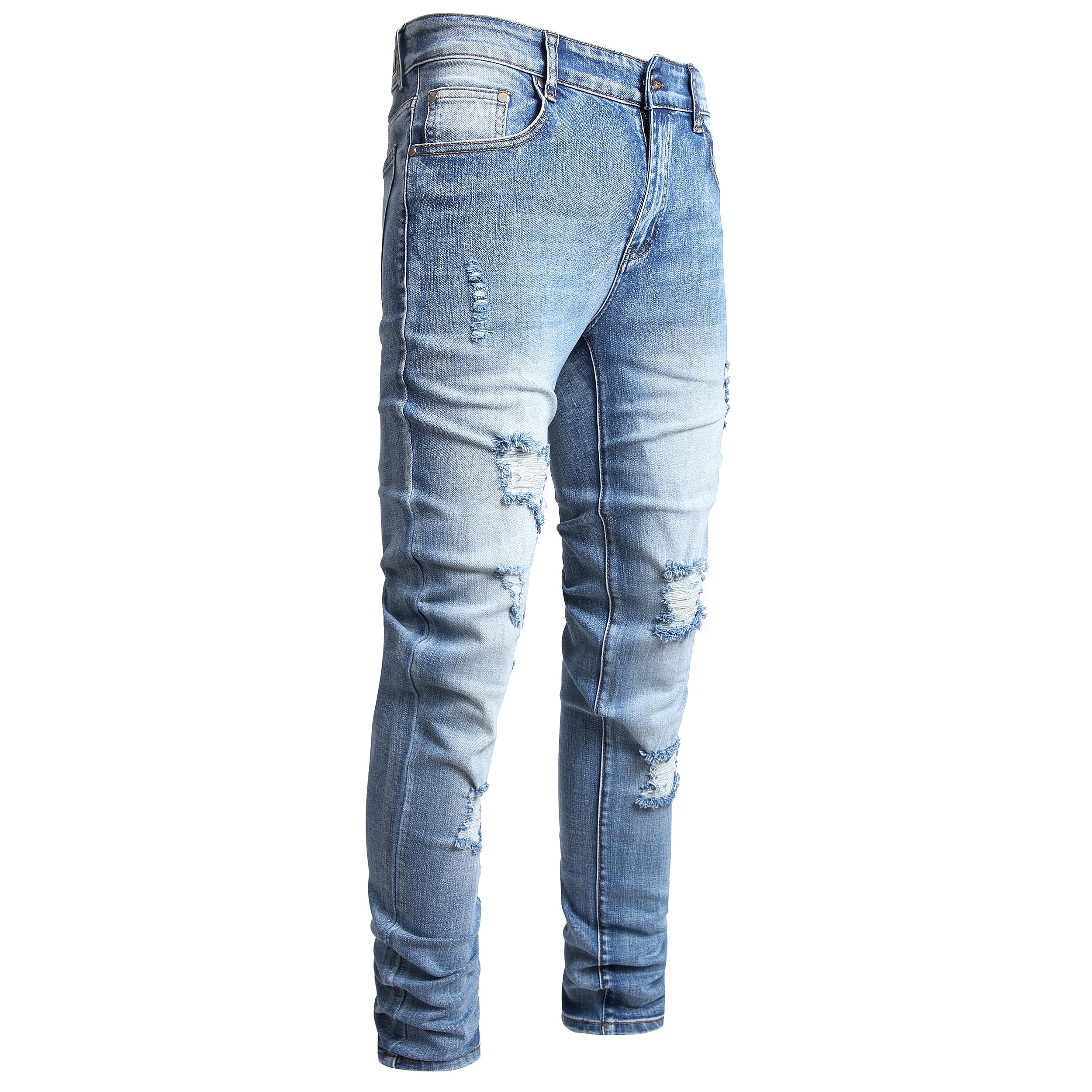 Men's Ripped Jeans Taper Skinny Fit Stretch Denim Pants
