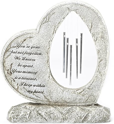 Roman Exclusive Corazón conmemorativo para el jardín con campanas y verso hecho de resina De 12 pulgadas