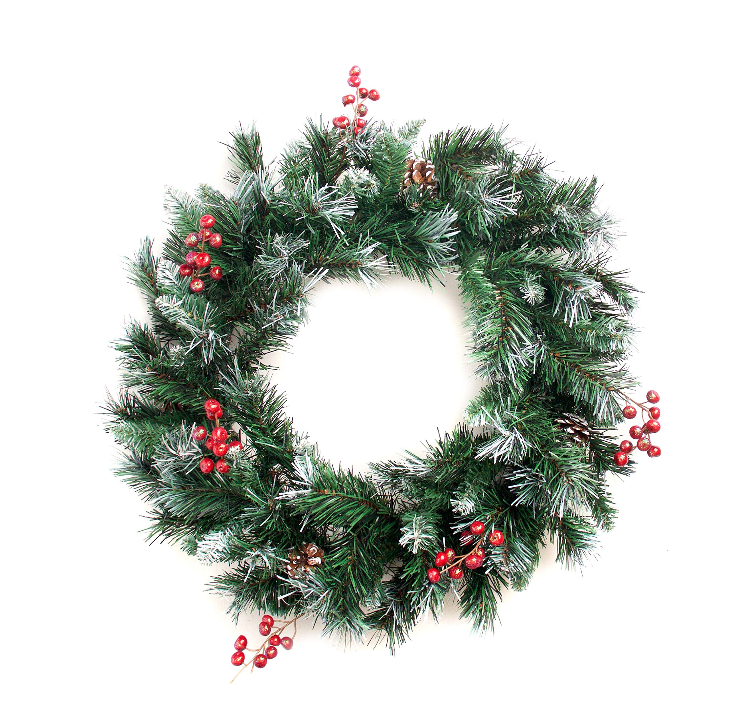 Best Artificial Deluxe Frosted Christmas Wreath with Pine Cones & Winter Red Berries (60cm Wreath)