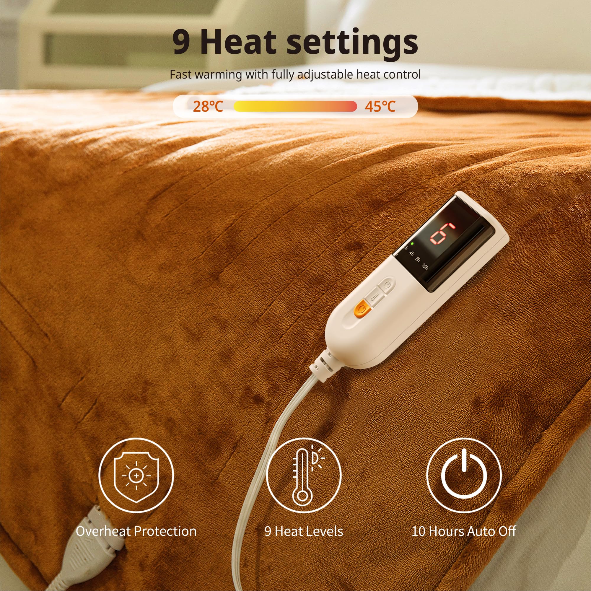 GOTCOZY Electric Heated Soft Silky Plush Blanket Throw 130x180cm - Image 4