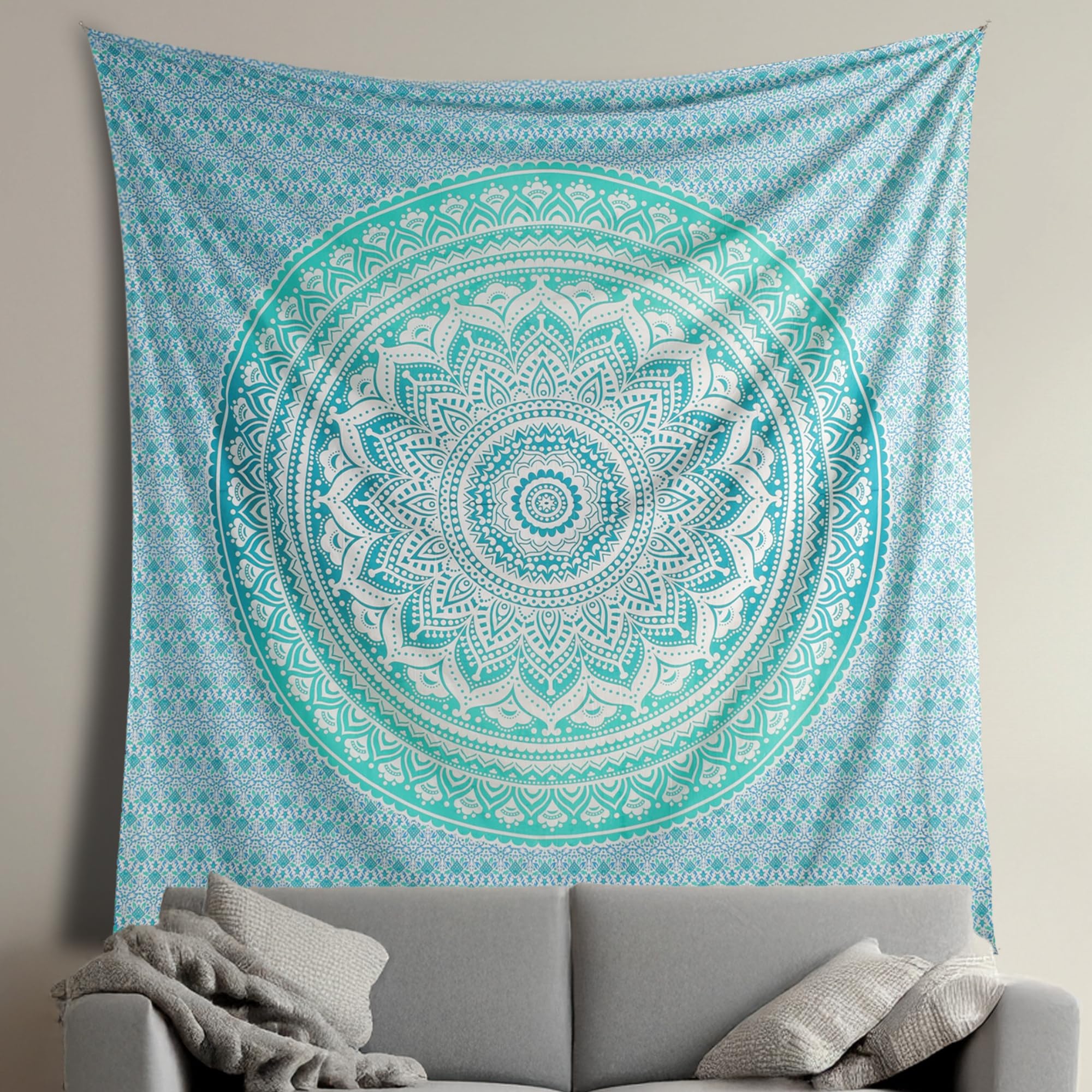 THE ART BOX Indian Cotton Green Tapestry Mandala Wall Hangings- Tapestry For Bedroom - Indie Wall Tapestry Hippie Room Decor - Boho Twin Tapestrys