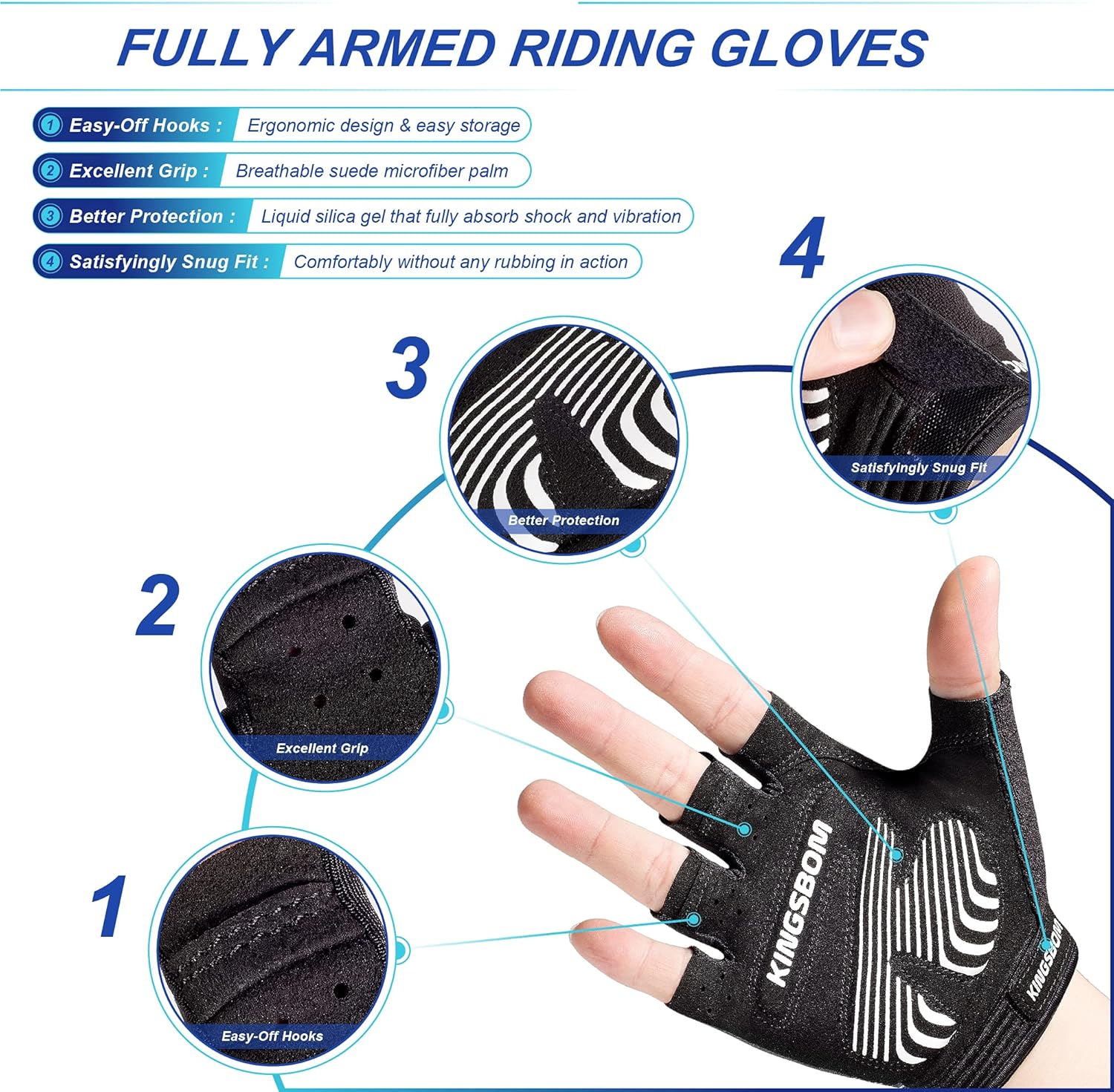 KINGSBOM Breathable Cycling Gloves, Shock-Absorbing Bike Gloves with Light Silicone Gel Pad, Anti-Slip Bicycle Gloves for Men and Women - Image 2