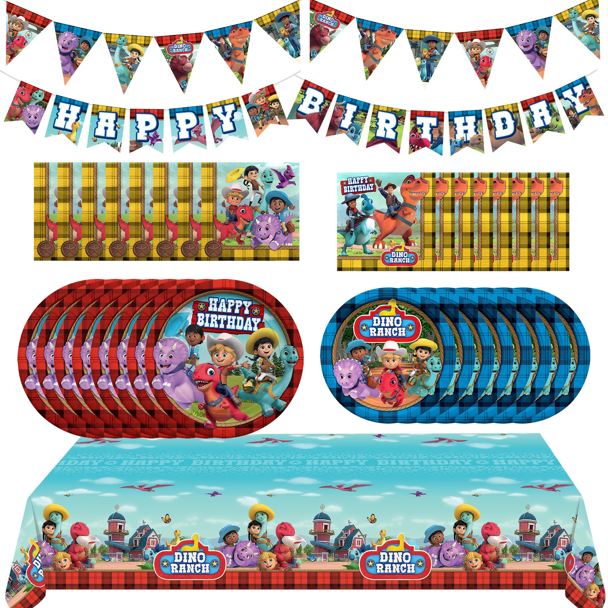 Treasures Gifted Dino Ranch Birthday Decorations - Serves 24 Guests - Complete Set of Dino Ranch Party Supplies - Plates, Banners, Napkins, and