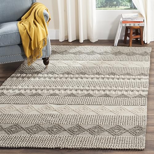 SAFAVIEH Natura Collection - Alfombra decorativa de 3 x 5 pies, gris y marfil, hecha a mano de lana tribal marroquí y algodón, ideal para zonas de