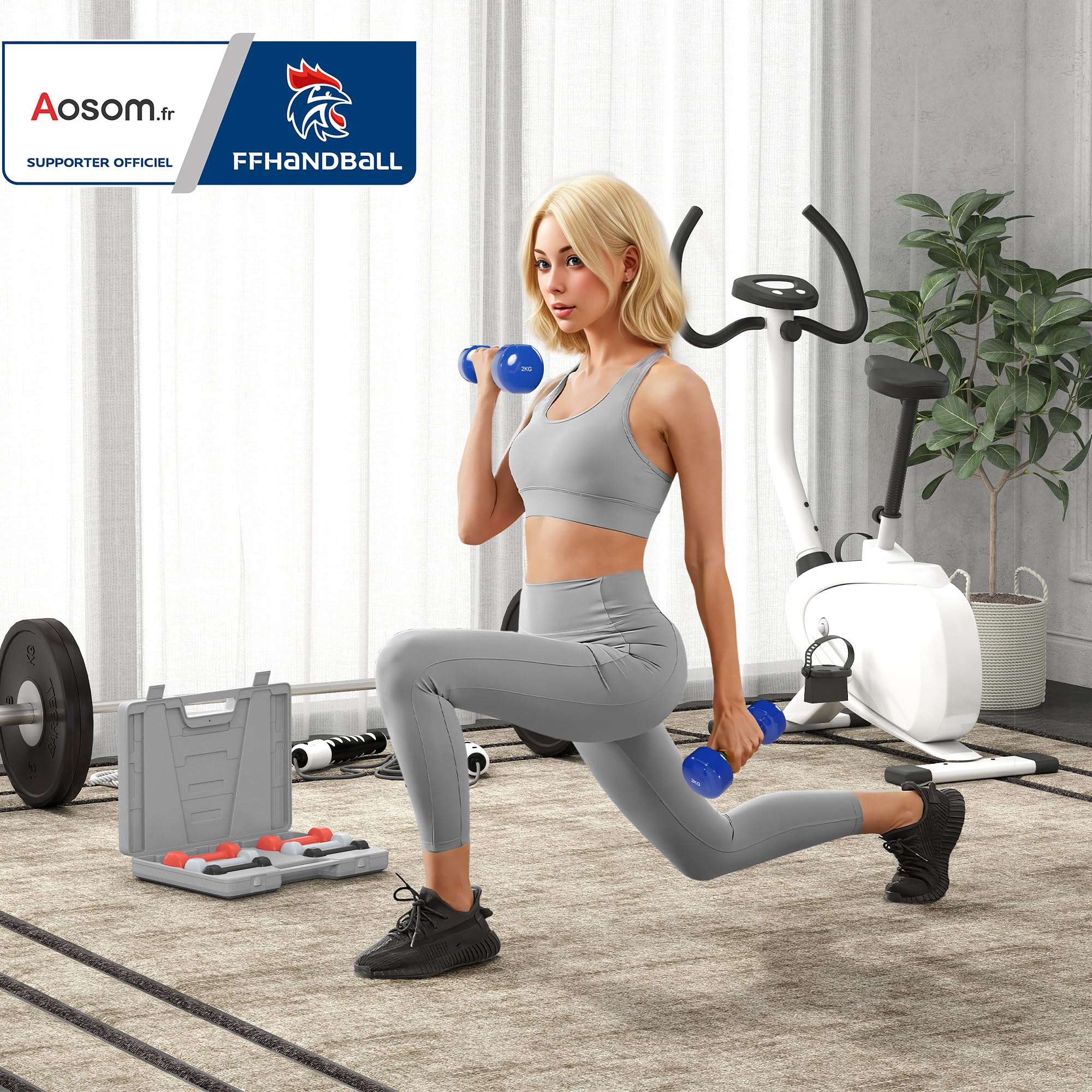 HOMCOM Ensemble d'haltères courtes total 10 Kg - paires de 0,5/1/1,5/2 Kg avec malette - entraînement musculaire & haltérophilie - métal PU