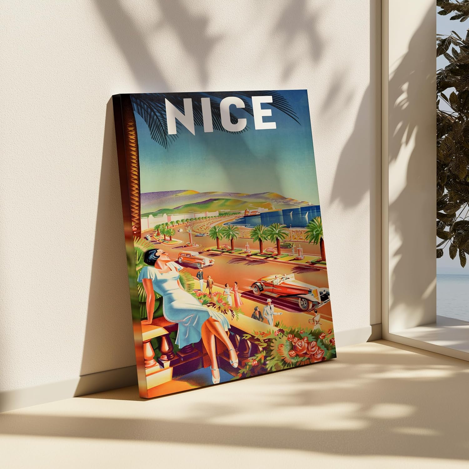 Poster Master Vintage Travel Canvas - Retro Nice Print - France Art - Gift for Her, Women, Travel Lover - Coastal Wall Decor for Home, Bathroom, Ocean or Beach House - 8x10 STRETCHED Canvas