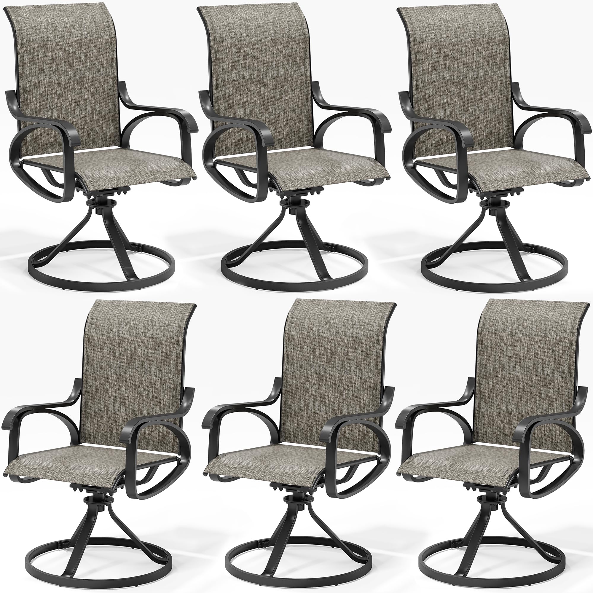 LOUVIXA Patio Swivel Chair Set of 6, All-Weather Patio Swivel Rocking Chair, High Back Patio Dining Chairs for Backyard, Porch, Lawn, Garden(6, Greige)