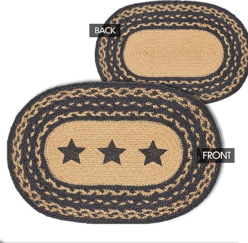 Miniatura 4 de VHC Brands Farmhouse Star - Mantel individual para mesa de comedor, yute trenzado, ovalado, negro tostado, 10 x 16 pulgadas