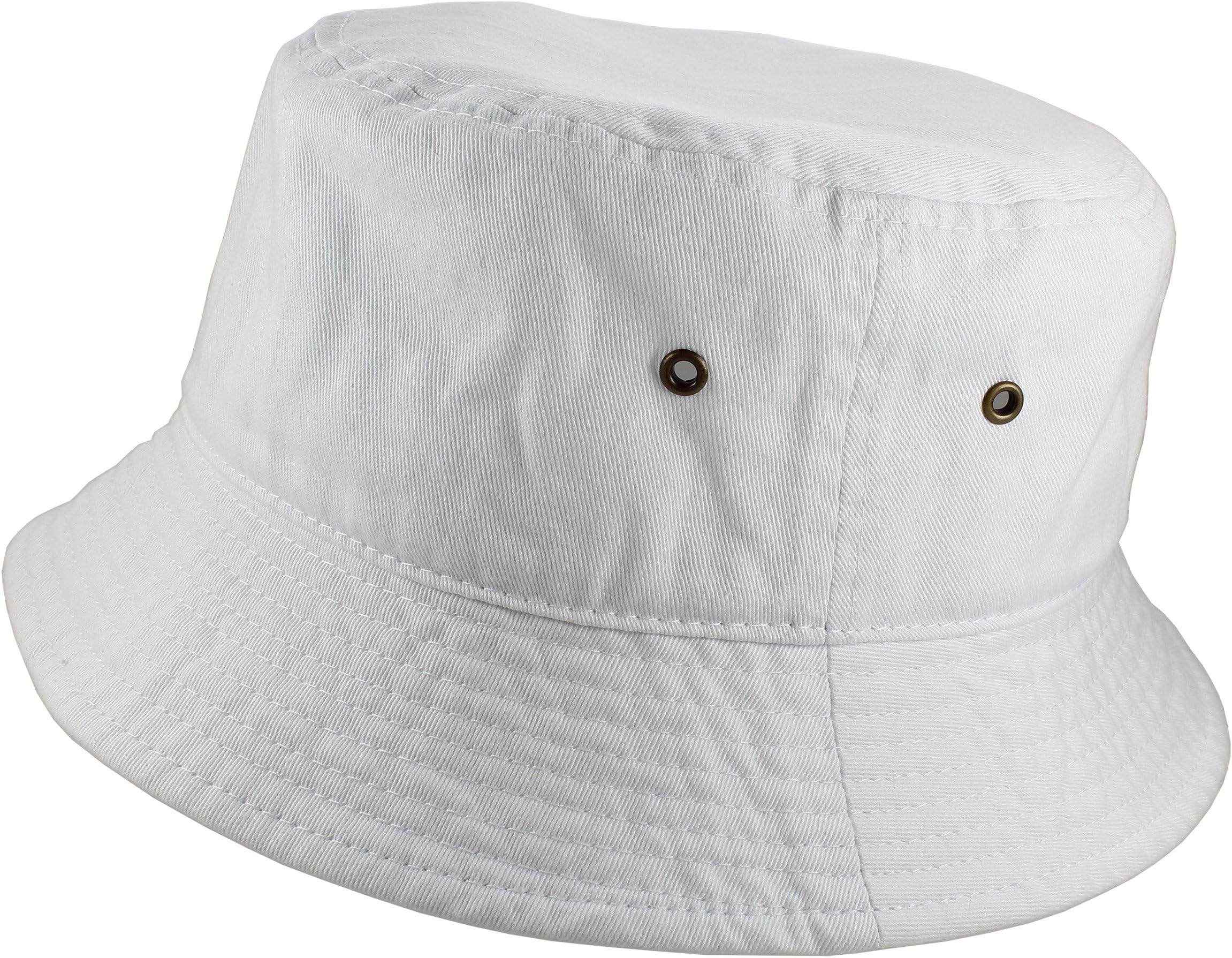 100% Cotton Packable Fishing Hunting Summer Travel Bucket Cap Hat 1900-White-S/M