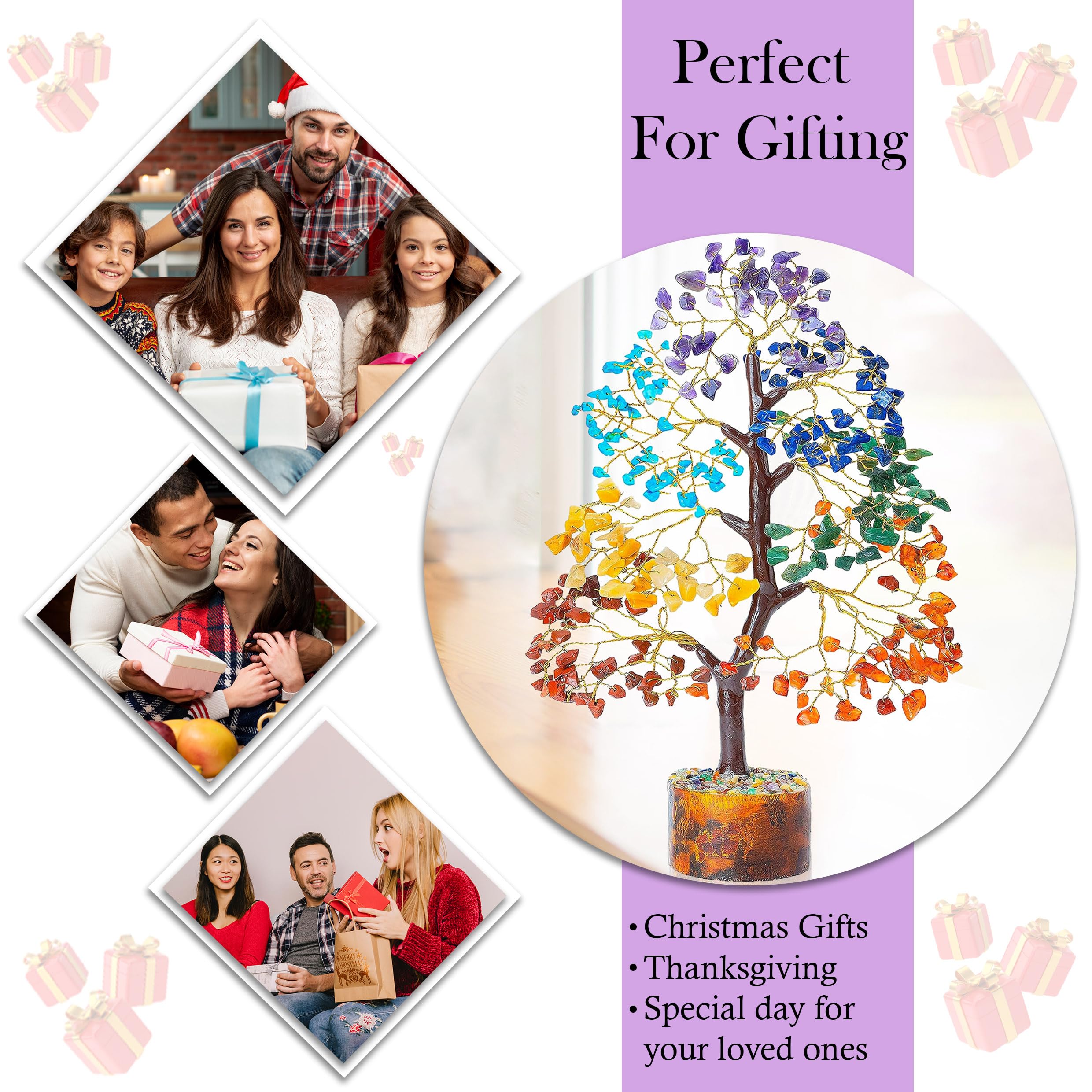 Crocon Albero della vita dei sette chakra, albero della vita per energia positiva, Feng Shui, albero dei soldi, bonsai, pietra preziosa, decorazione per la casa, regalo di compleanno premuroso per