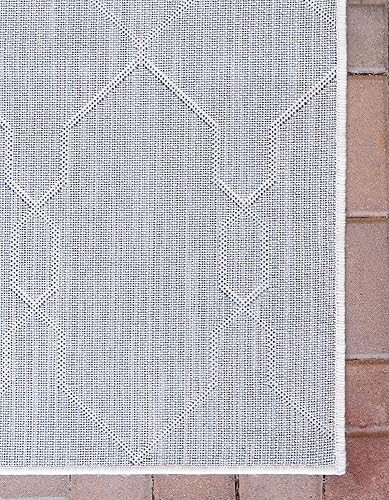 Miniatura 6 de Unique Loom Outdoor Trellis Collection - Alfombra rectangular de 7 pies 1 pulgada x 10 pies, color marfil y azul marino