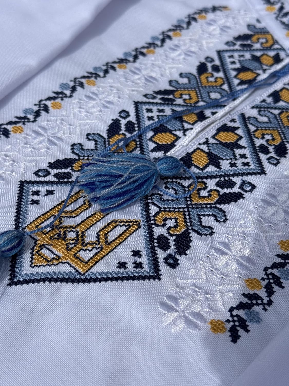 Ukrainian Shirt for Boys with Trident – Machine Embroidered Vyshyvanka | National Colors | Handwoven Cotton