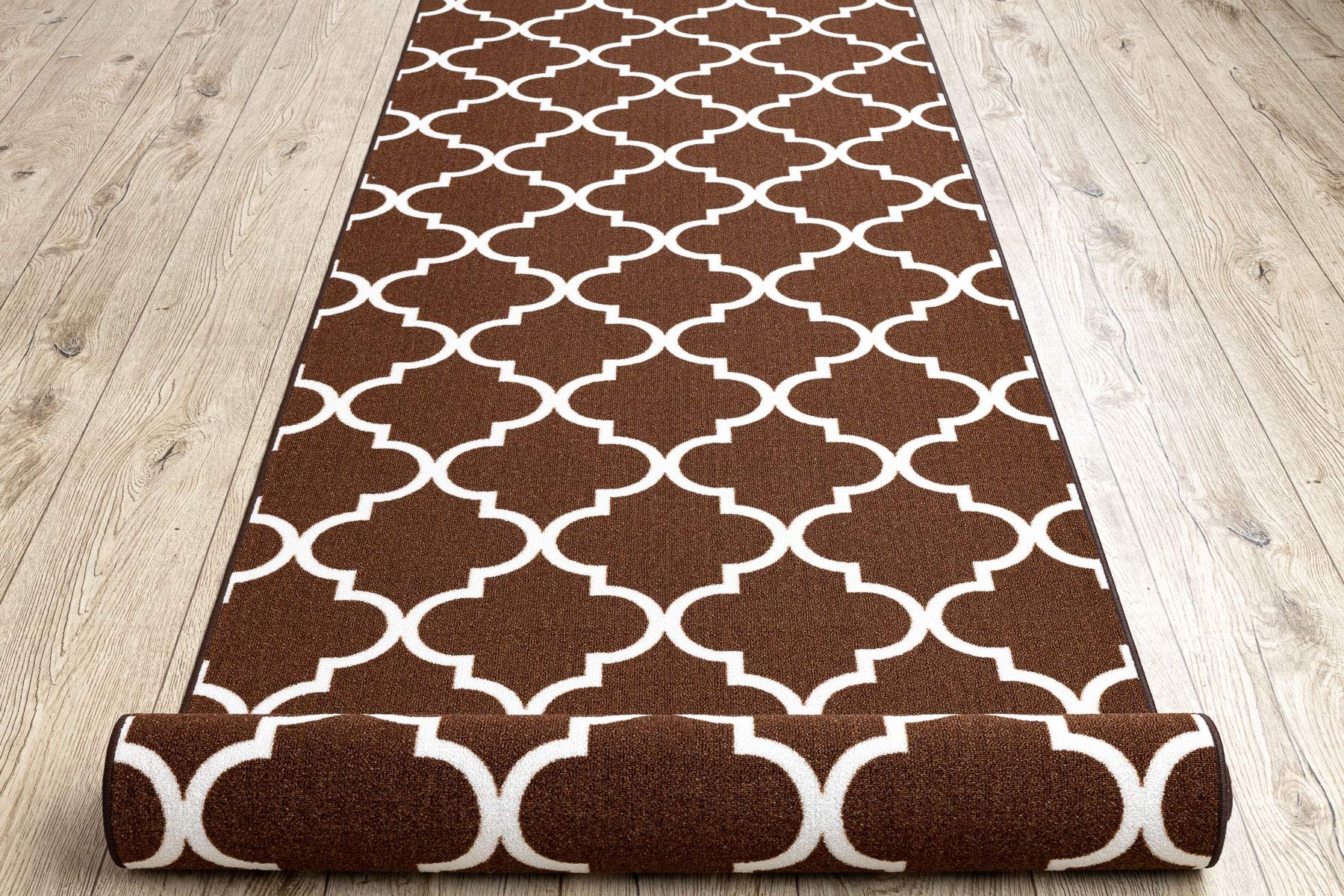 rugsx Nowoczesny, niedrogi antypoślizgowy chodnik do kuchni, korytarza, salonu, trwały, brązowy, 133 x 390 cm