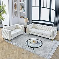 Vista 25 de mikibama Juego de 2 sofás de terciopelo para sala de estar, 2 sofás de 3 plazas con botones, modernos sofás tapizados de 3 asientos con adornos