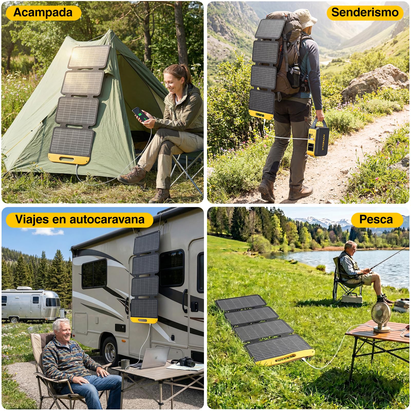 VTOMAN VS40 Panel Solar Portátil, Voltaje de Funcionamiento de 13,9V | Alta Eficiencia del 25 %, Resistente al Agua IP67, Plegable Puertos USB-C y USB-A, Ligero PD30W para Teléfonos