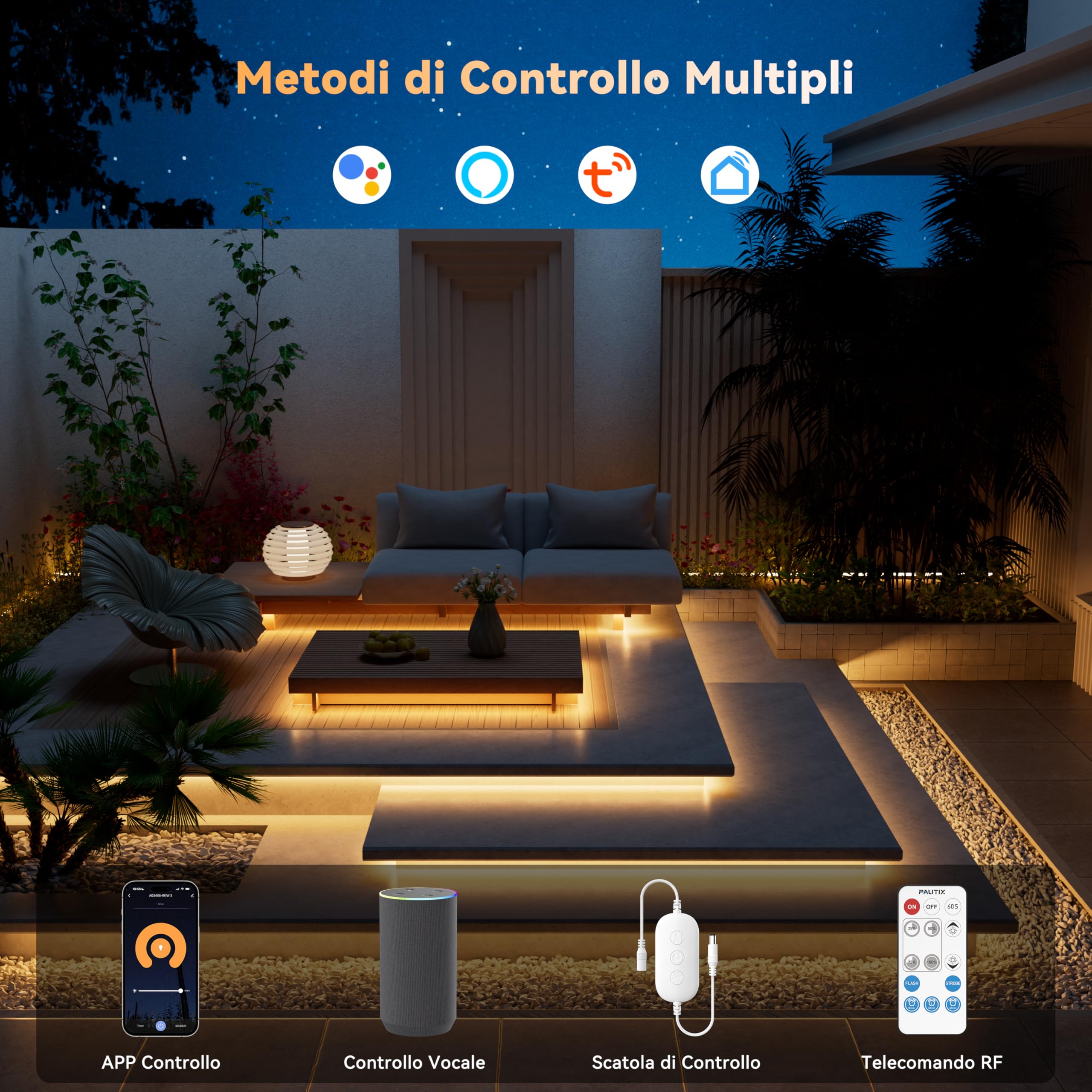 PAUTIX WiFi Striscia LED COB IP65 Impermeabile 5M Bianco Caldo 2700K,24V Regolabile Smart LED Strip Lights Compatibile con Alexa/Tuya per Illuminazione domestica(Alimentatore/Dimmer Non Impermeabili)