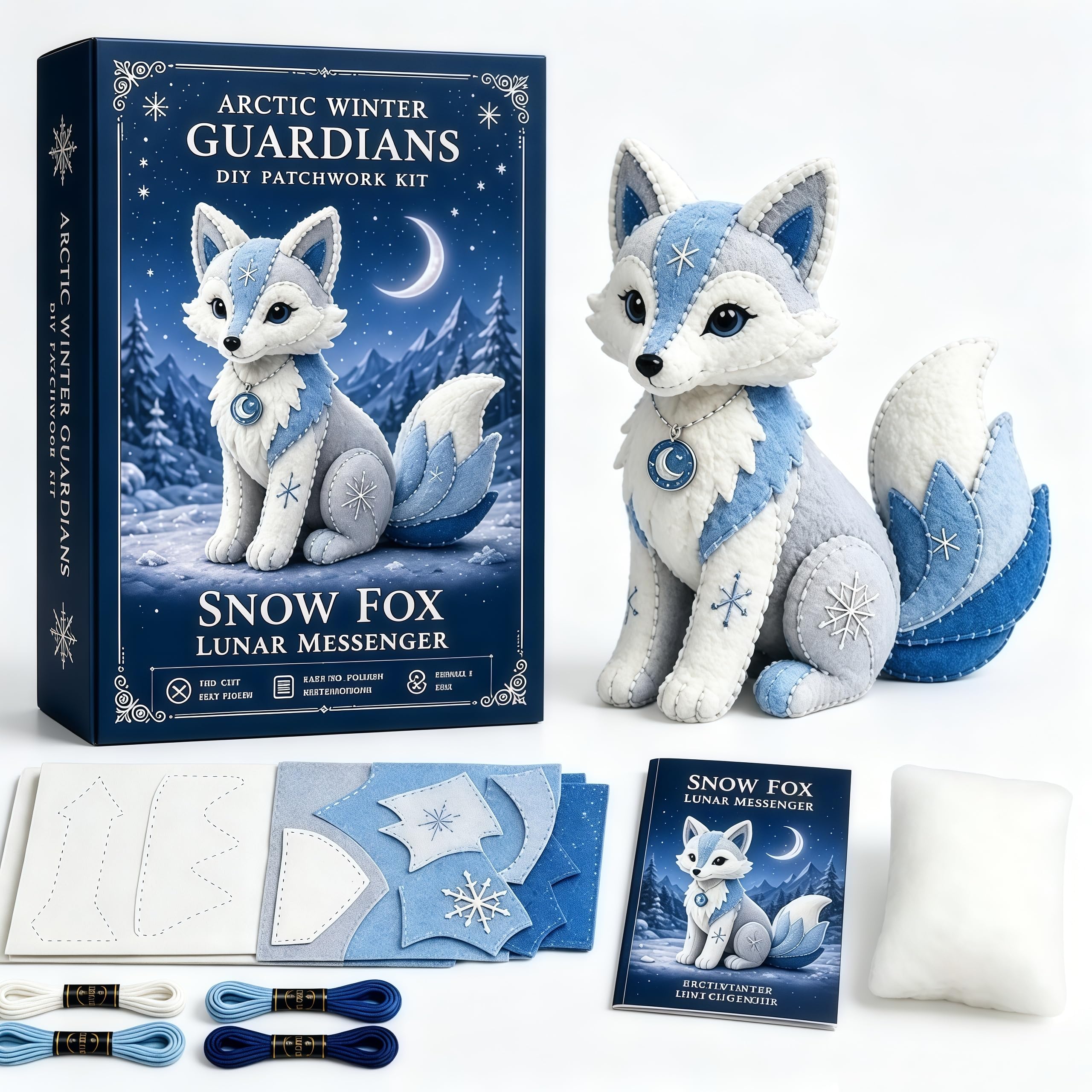 Winter Guardians DIY Patchwork Kit, Felt Animal Sewing Kit for Beginners, 3D Stuffed Animals Mythical Creature, Pre-Cut Handmade Craft Kit for Home Decor & Creative Gift (I)