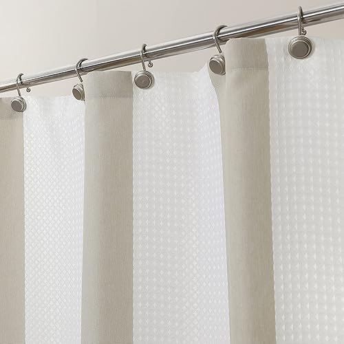 WEST LAKE Cortina de ducha de tela gofre, color gris pardo, con rayas verticales, sin gancho, resistente al agua, cortina de baño para hotel, spa,