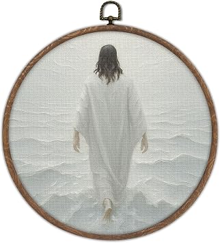 DTLGTG Jesus Walking on Water Canvas, Christian Wall Art, Religious Jesus Painting for Home, Inspirational Biblical Art, 10x10 Inch