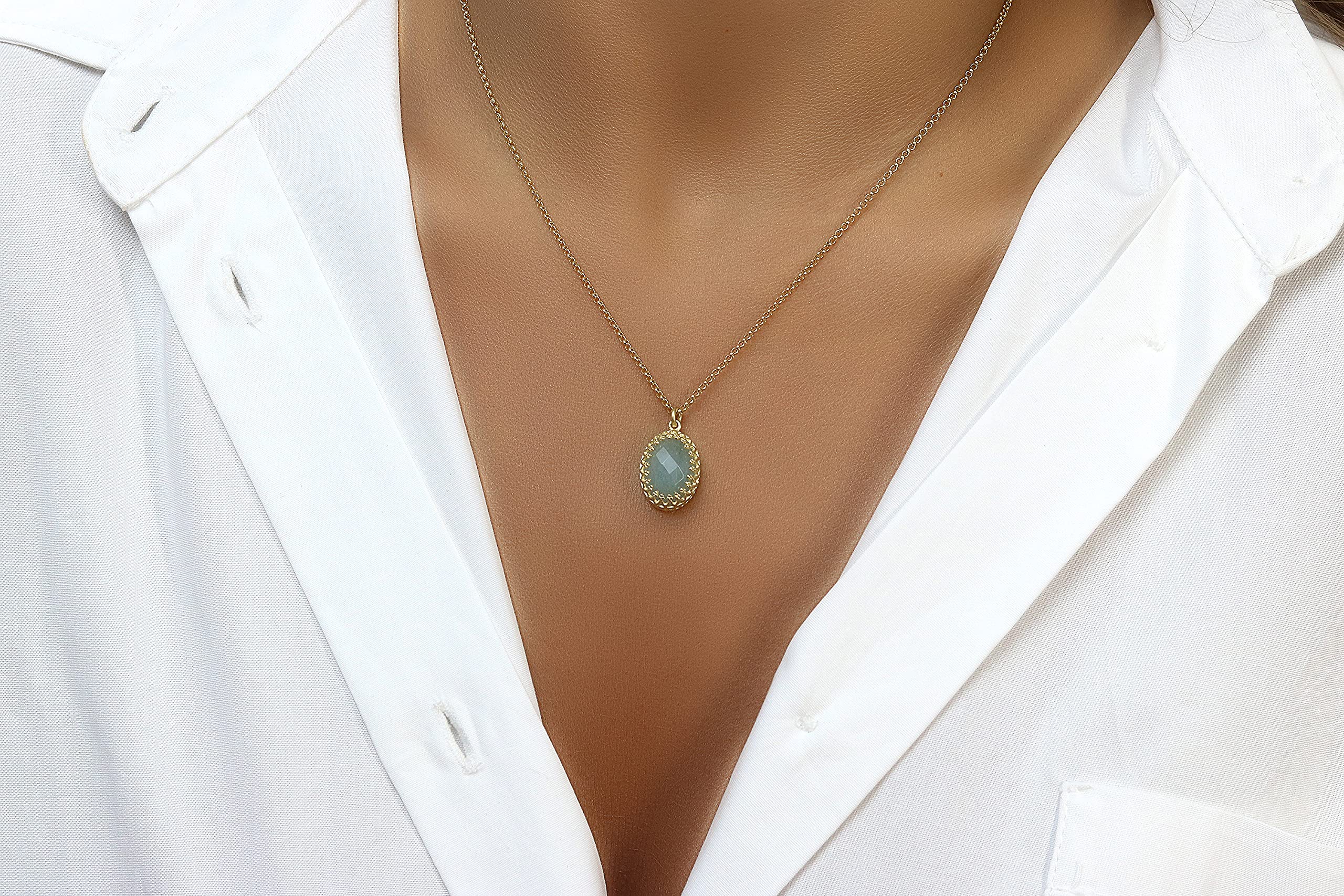 Charmante Aquamarin-Halskette in 14k Gold - Benutzerdefinierte Blaue Halskette für Frauen - Handgefertigte Edelstein-Halsketten, Geburtsstein-Halsketten, Jeden Tag Halsketten - Charmantes Geschenk